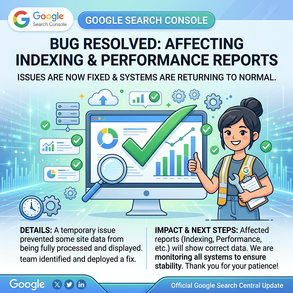 Google Search Console bug affecting indexing and performance reports resolved with systems returning to normal