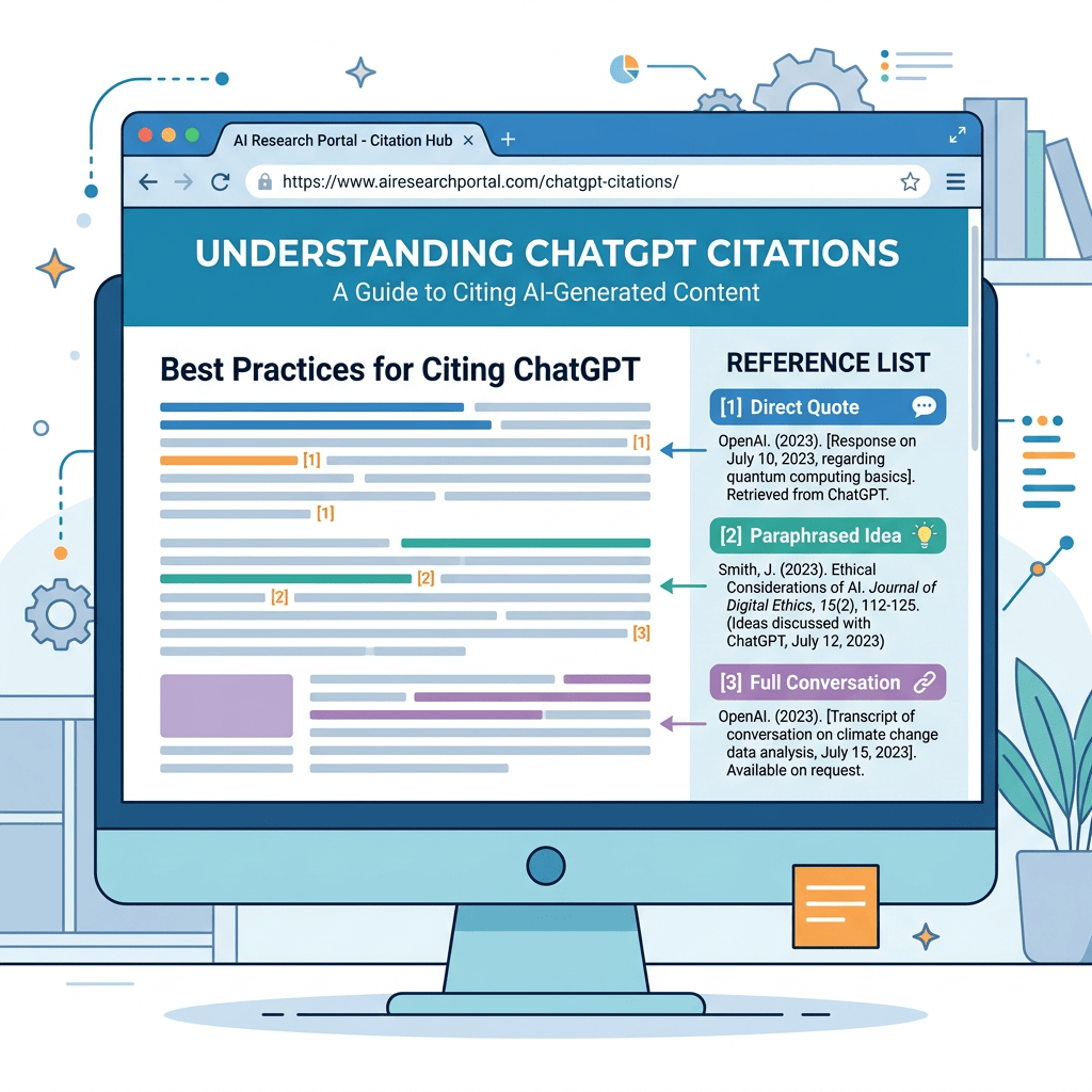 Webpage explaining best practices for citing ChatGPT with reference examples